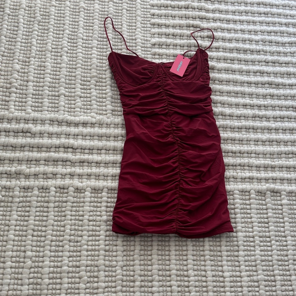 Edikted Deep Red Ruched Maxi Dress
